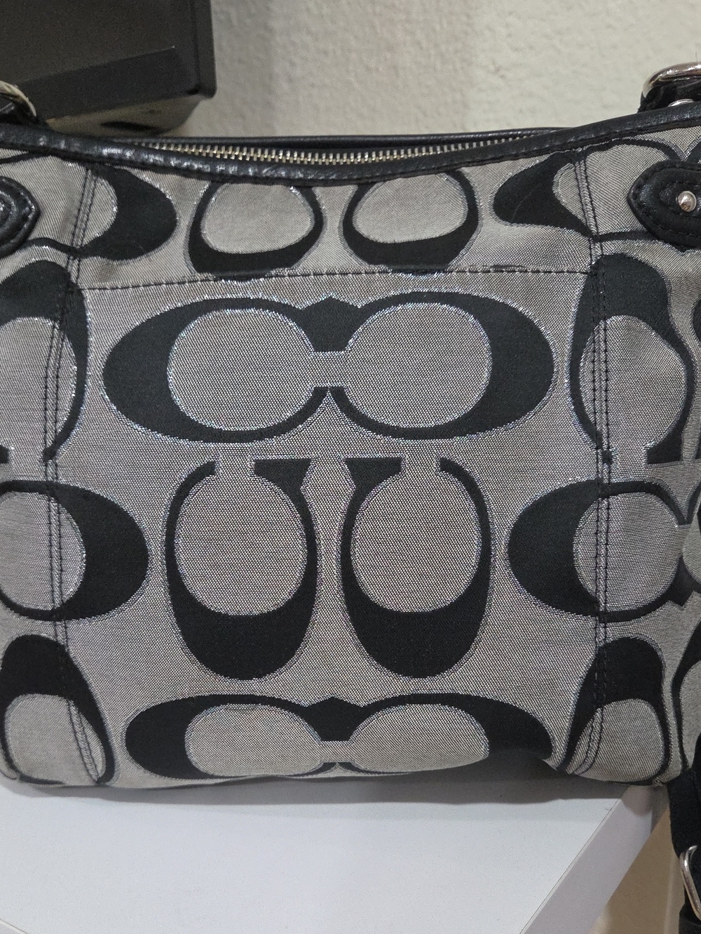 Coach Black and Gray Signature Shoulder Bag - Picture 3 of 6